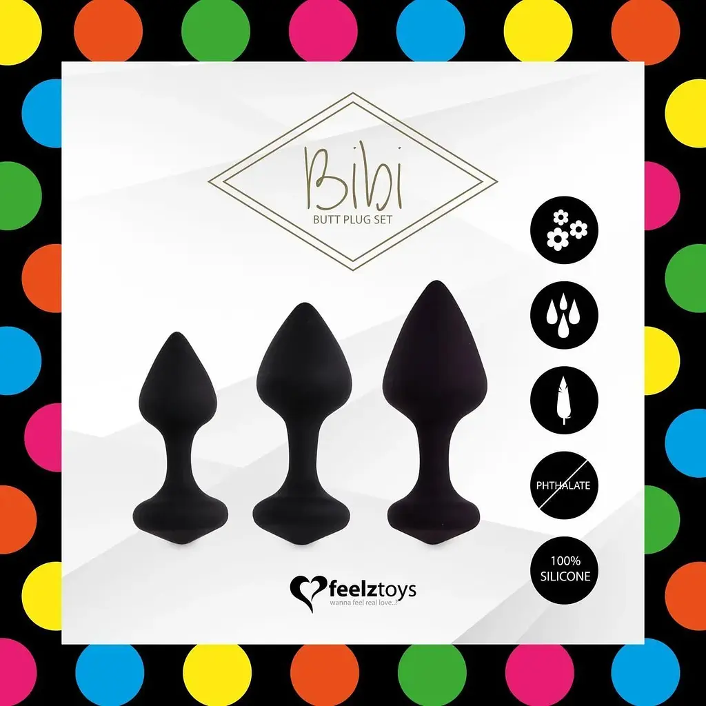 Набор силиконовых анальных пробок FeelzToys Bibi Butt Plug Set 3 шт. Black - фото 3