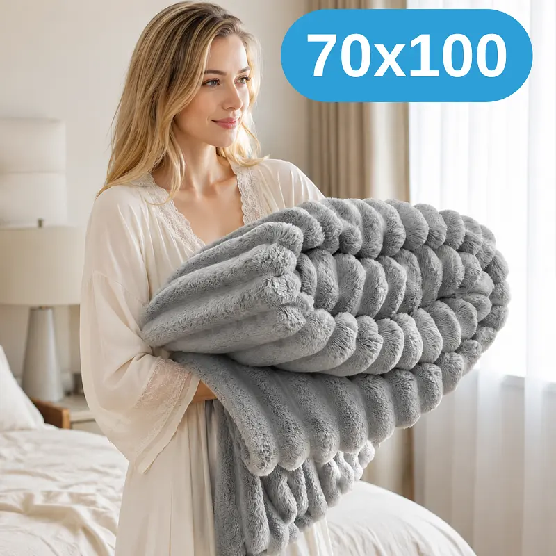 М'який двосторонній плюшевий хутряний плед Solve сірий 70 x 100 см (KT9001022) - фото 2