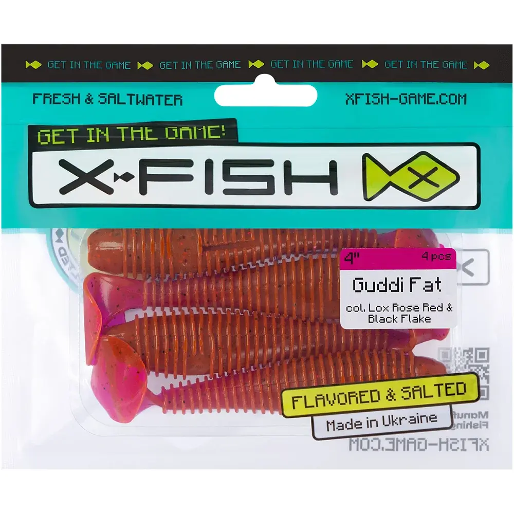 Силікон X-Fish Guddi Fat 4" Lox Rose Red & Black Flake (4шт/уп) - фото 2
