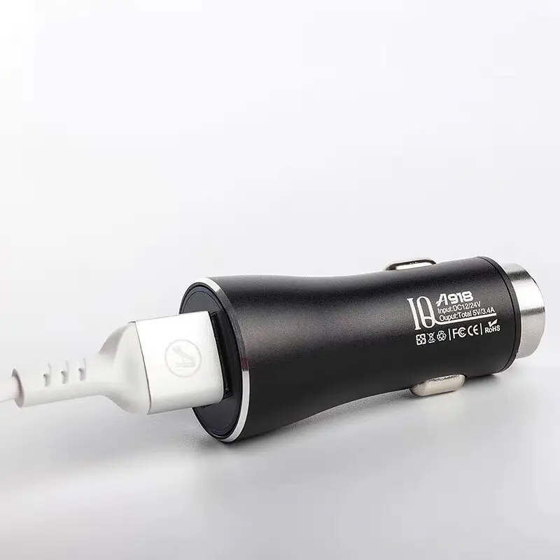 Автомобільний зарядний пристрій Aspor A918 Metal LED (2USB/3.4A) + кабель USB – Lightning- чорний - фото 2