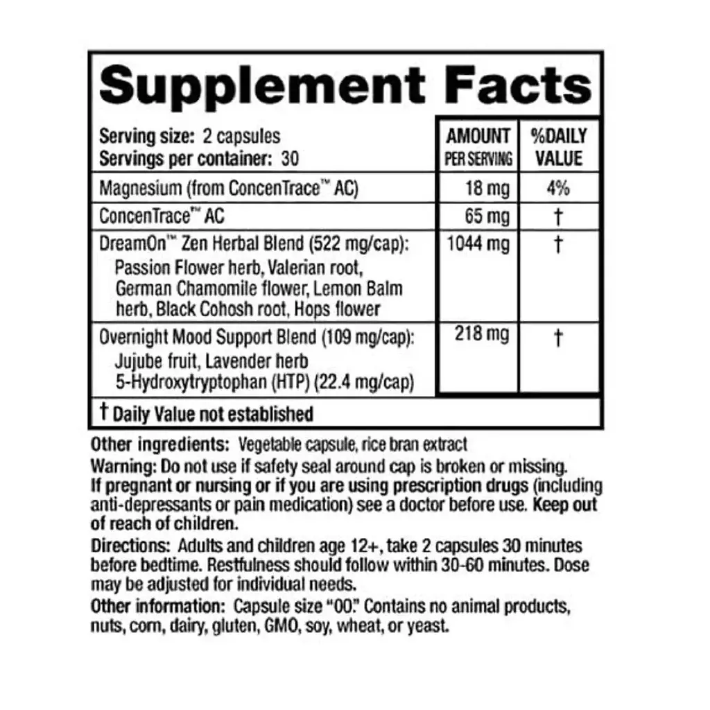 Природный комплекс для здорового сна RidgeCrest Herbals DreamOn Zen 60 вегетарианских капсул - фото 2