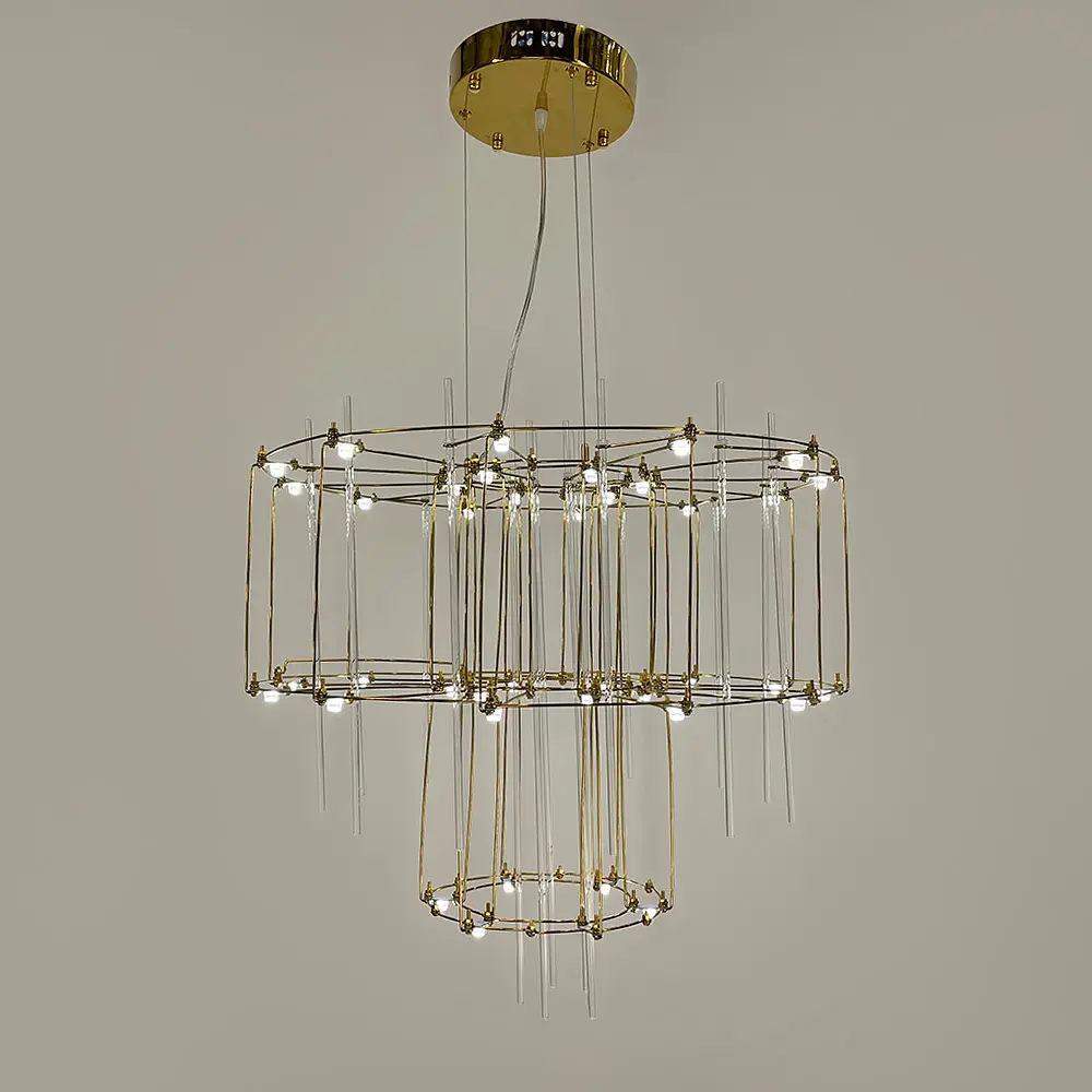 Невесомая золотая двухъярусная люстра Ø 60 см Ст. MJ 205-600 Titanium | Line F - фото 8