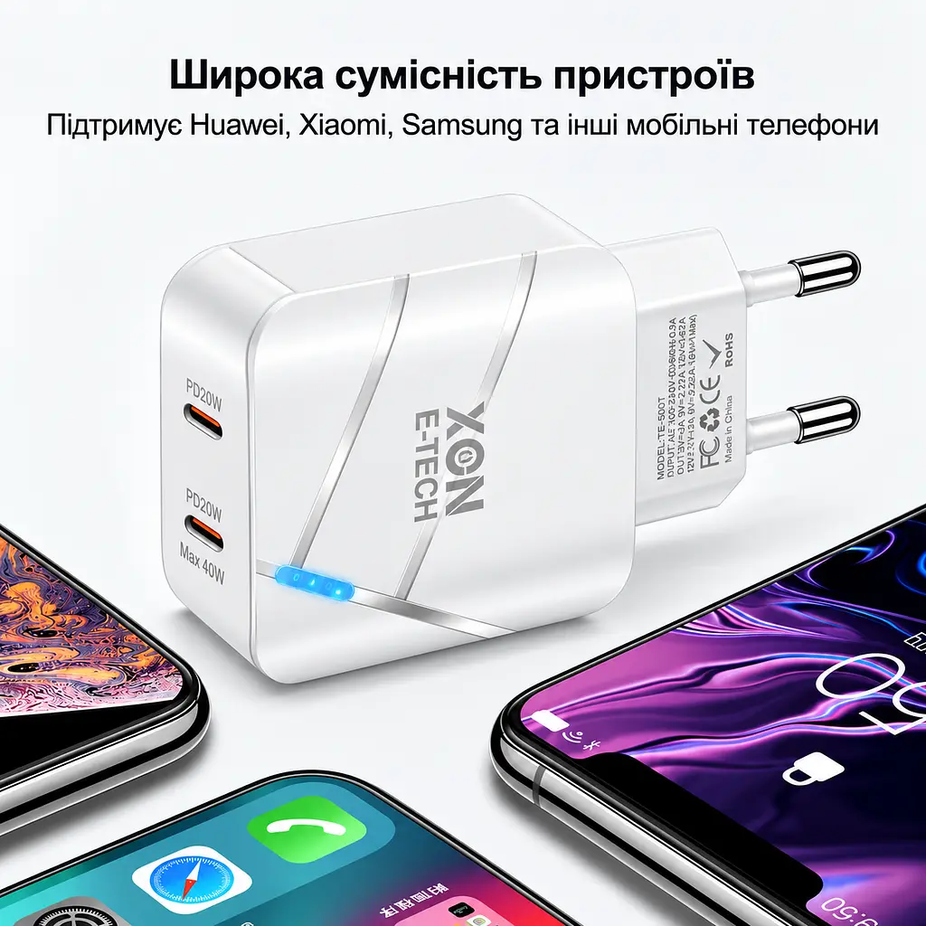 Зарядний пристрій XON PowerCharge 40W (PD20) USB Type-C (PCWC040020A0С2W 6105) Білий - фото 3