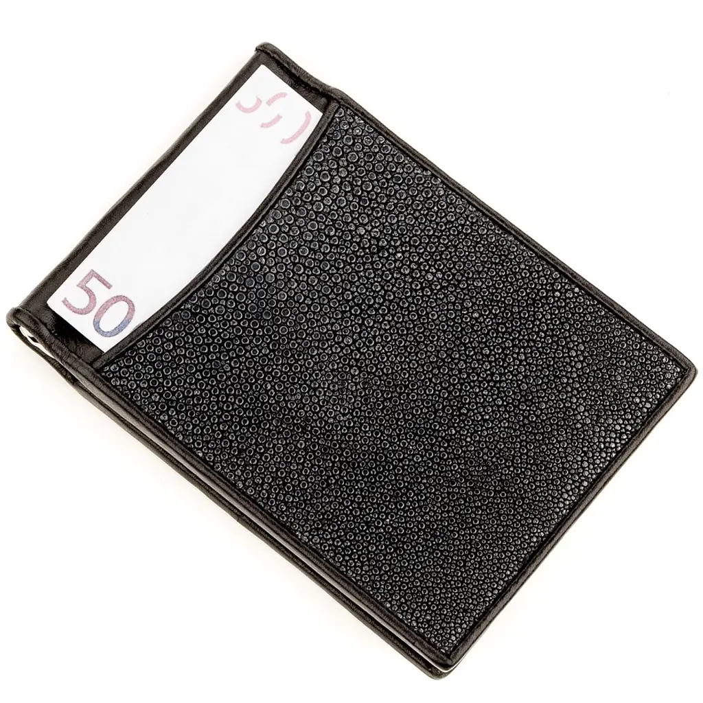 Затискач для грошей з натуральної шкіри морського ската чорний STINGRAY LEATHER 18293 - фото 7