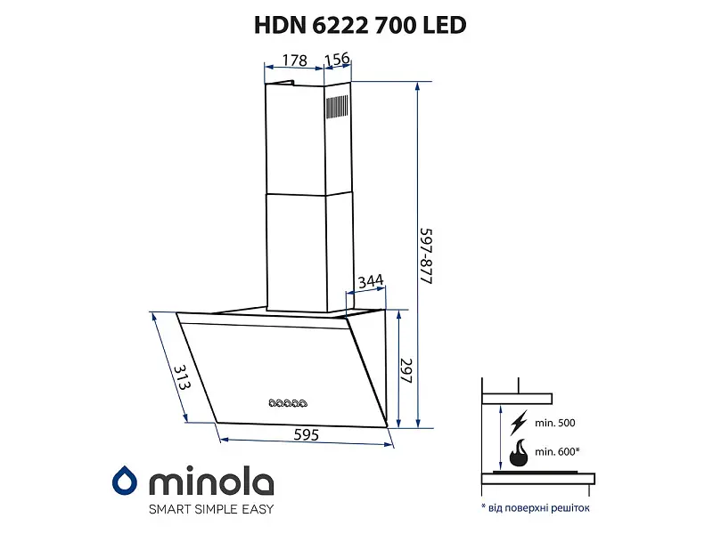 Витяжка Minola HDN 6222 WH/INOX 700 LED - фото 3