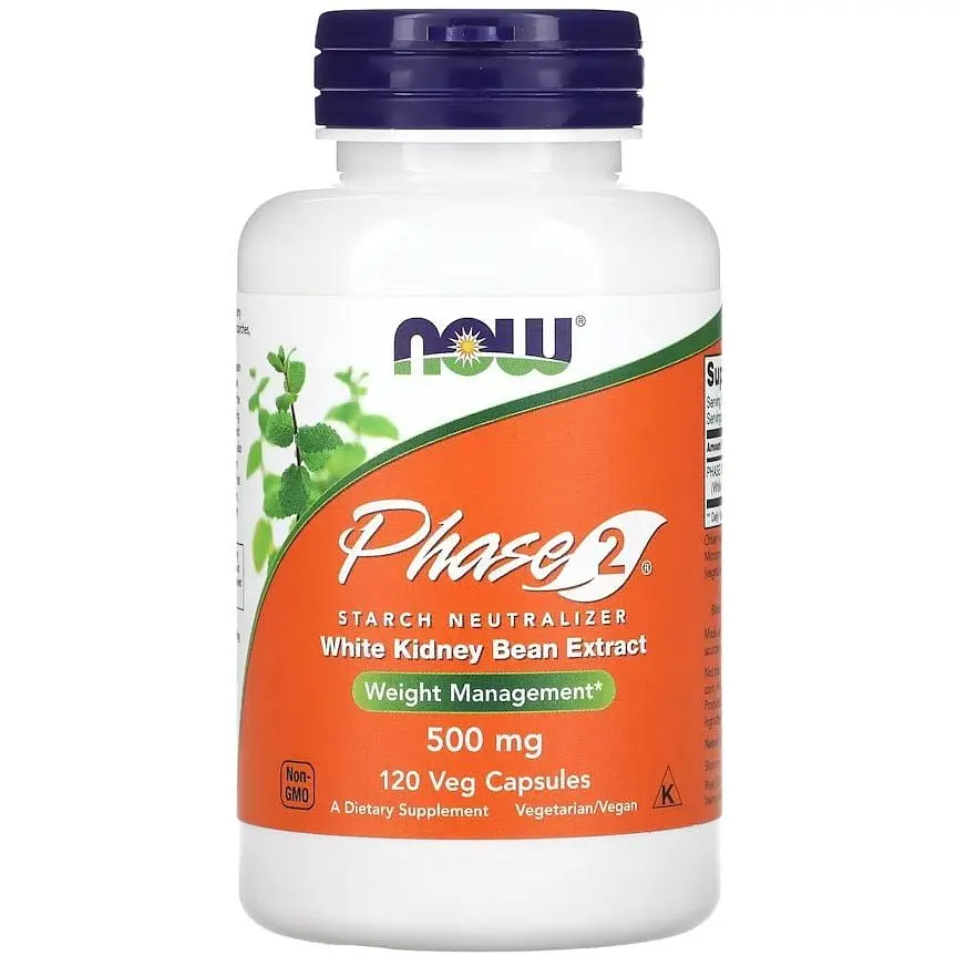 Натуральна добавка NOW Phase 2 White Kidney Bean Extract 500 mg, 120 вегакапсул - фото 1