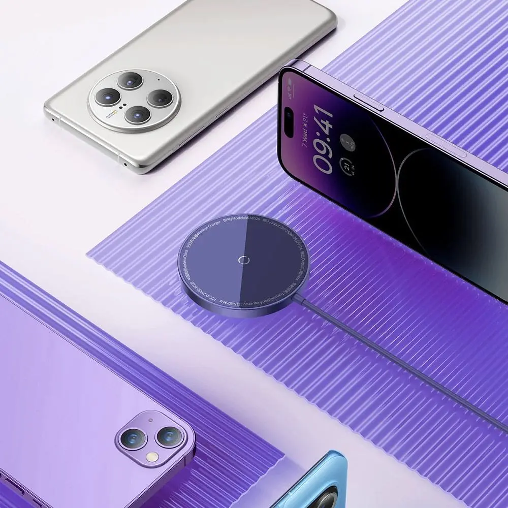 Бездротовий зарядний пристрій Baseus Simple Mini3 Magnetic Wireless Charger 15W Purple (CCJJ040205) [90317] - фото 7