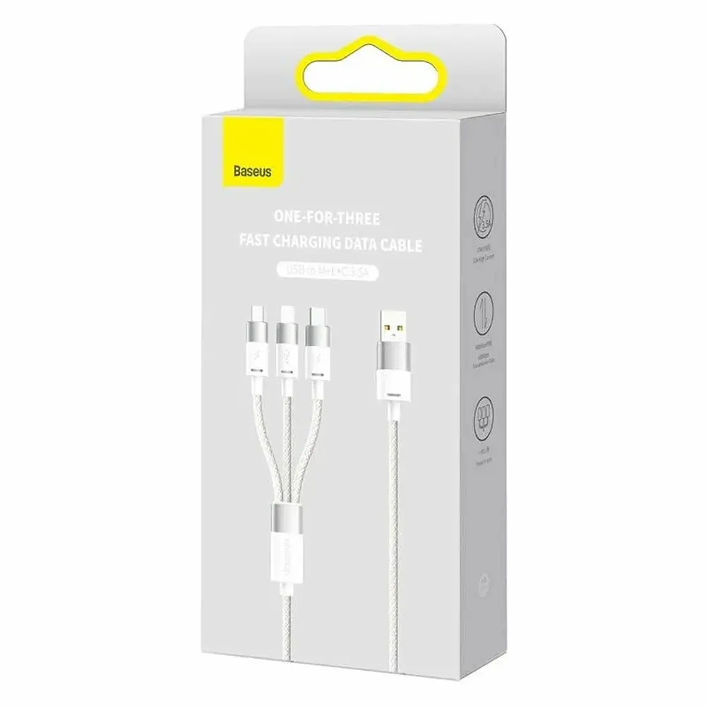Кабель 3 в 1 Baseus Silky One-for-Three Fast Charging Cable USB-A to M+L+C 100W 1.5m White - фото 2