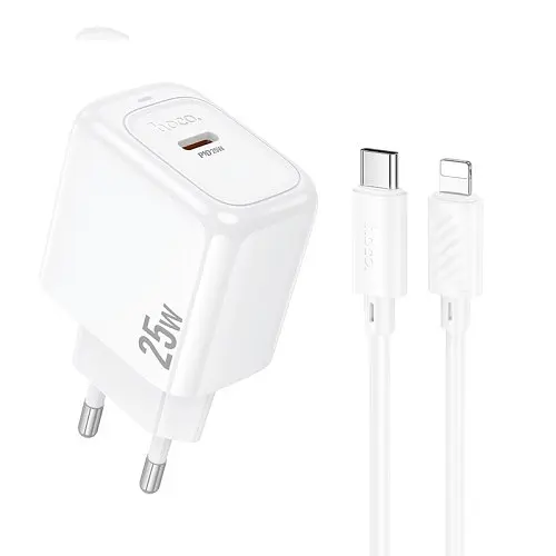 Мережевий зарядний пристрій Hoco CS53A Surplus single port PD25W charger set(C to iP) білий - фото 3