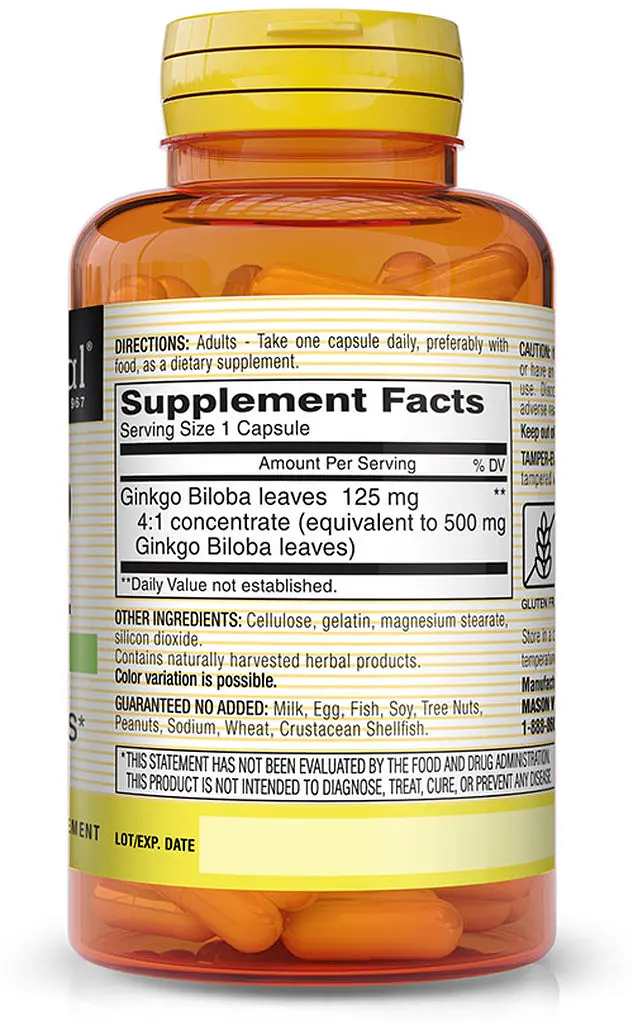 Натуральная добавка Mason Natural Ginkgo Biloba Whole Herb, 60 капсул - фото 2