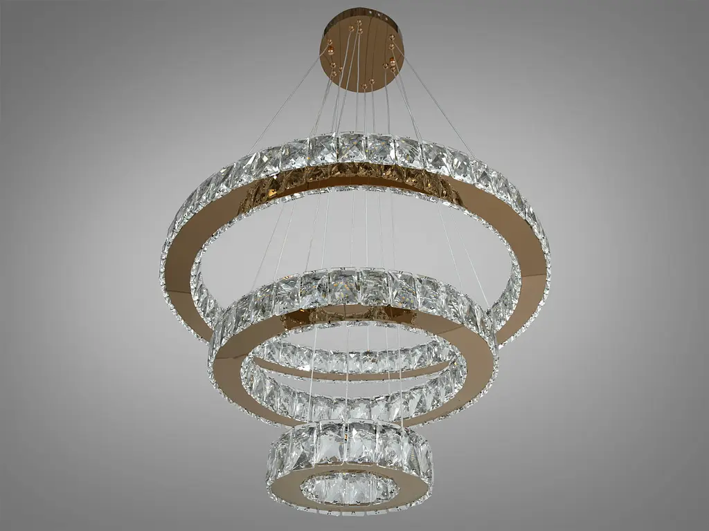 Люстра LED Diasha 7201-8A/580+400+200G кільцева, 66W, золото, регульована висота, пульт ДУ, IP20, сучасний стиль для дому - фото 3