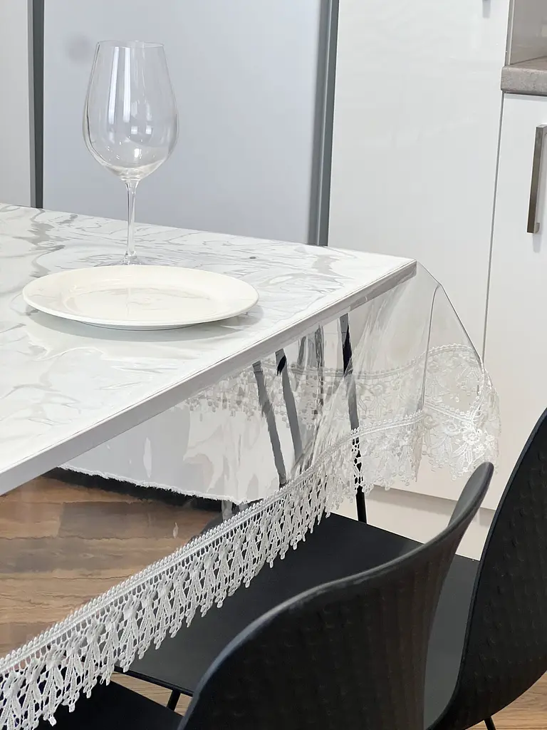 Силиконовая скатерть с кремовым кружевом 7 см 310х170 см - фото 8