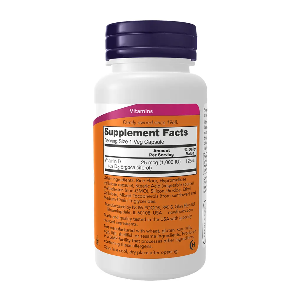 Вітамін D 1000 IU Now Foods (Vitamin D Dry) - 120 веганських капсул - фото 2