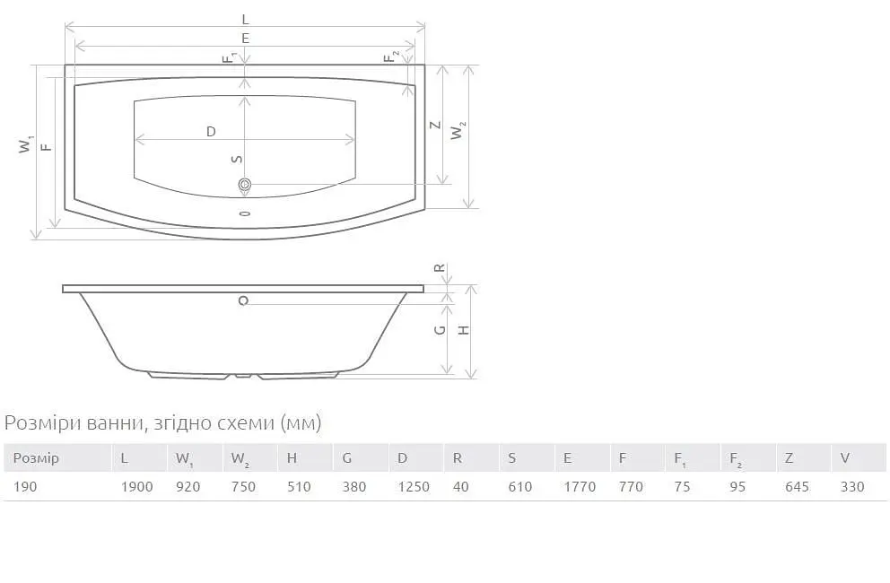 Ванна акрилова Radaway Tilia 190x90 + ніжки WA1-03-190x090U - фото 2