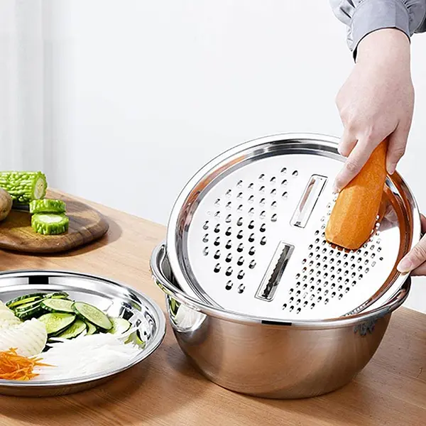 Набір 3 в 1 з нержавіючої сталі овочерізка друшляк і багатофункціональна терка 26 см Edenberg FRU-288 - фото 8