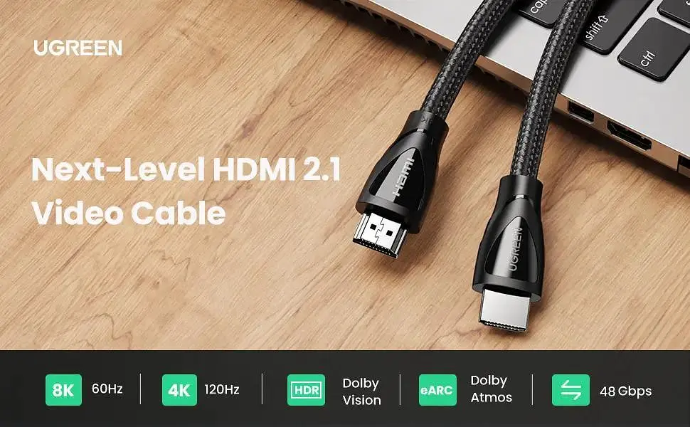 Кабель видео Ugreen HDMI 2.1 8K 3D 48Gbps HDR 1М Black (HD140) - фото 9