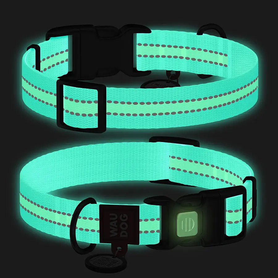 Ошейник для собак нейлоновый Waudog Nylon с QR-паспортом, светонакопительный/светоотражающий, пластиковый фастекс, Ш 25 мм - фото 3
