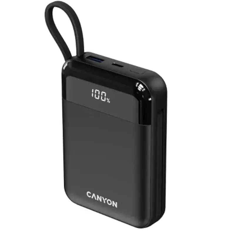Батарея універсальна Canyon 10000mAh OnPower 104 PD/20W, QC/22.5W built-in cable Black (CNS-CPB104B) - фото 2