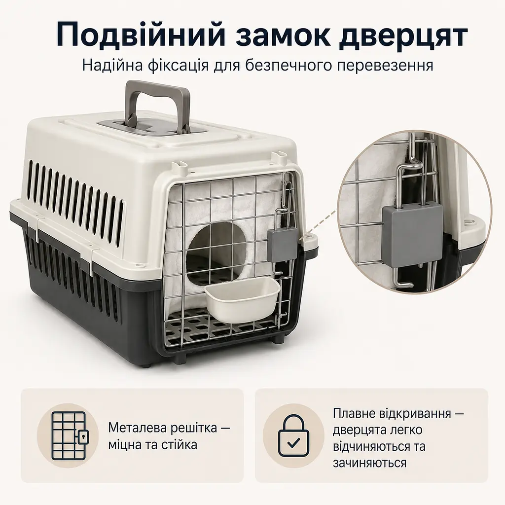 Переноска для котів і собак до 12 кг 48×32×30 - вентильована з комплектом (підвісна миска тавнутрішнім вкладишем) KT8002011 - фото 9