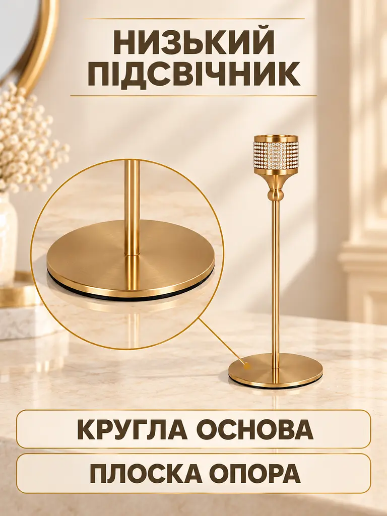 Набір декоративних підсвічників 3 шт 17,5 см / 22,5 см / 27,5 см для інтер'єру золотистий (37261541) - фото 5