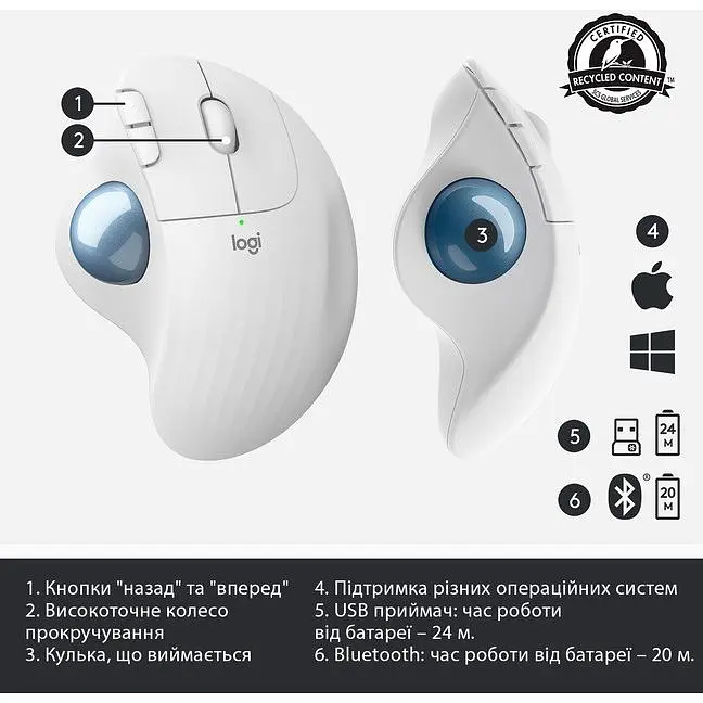 Миша комп'ютерна Logitech Ergo M575 Bluetooth Offwhite (910-005870, 910-005981) - фото 3
