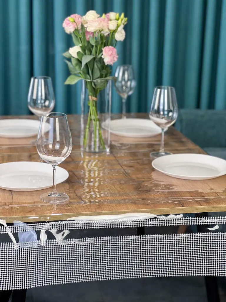 Скатертина силіконова з білою перлинною стрічкою подвійною 210х190 см - фото 10