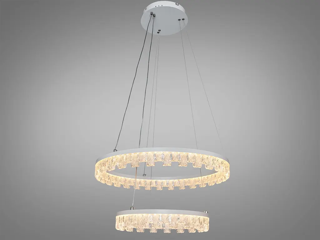 Стильна підвісна LED-люстра для залу Diasha MD78201/600+400WH, біла, 2 кільця, 82 W, акриловий декор - фото 3