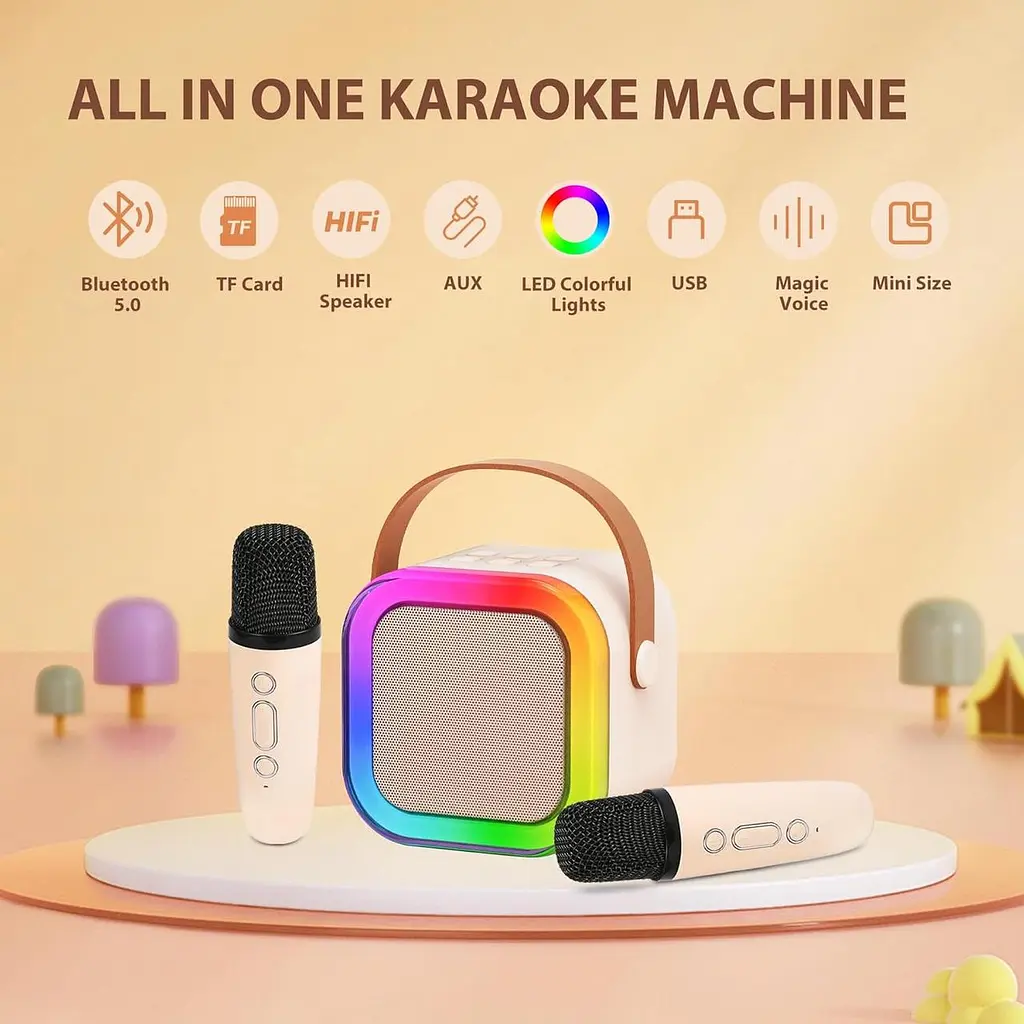 Портативний Bluetooth-динамік Fede Machines караоке з 2 бездротовими мікрофонами - фото 4