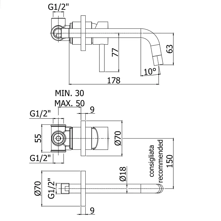 Змішувач для умивальника 175 мм Paffoni Light LIG 006 CR70, Хром - фото 2