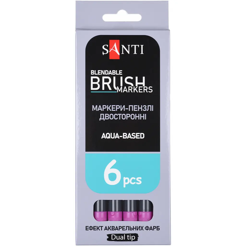 Маркер акварельний Santi Brush Marker SWB-09 фіолетовий двосторонній 6 шт. (391065) - фото 4
