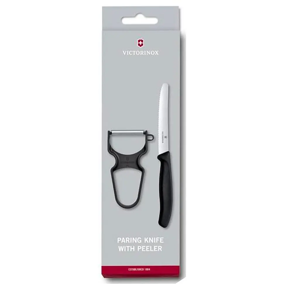 Набір кухонний Victorinox SwissClassic Paring Set 2шт з черв. ручкою (ніж, овочечистка Rapid) у подар.упак.