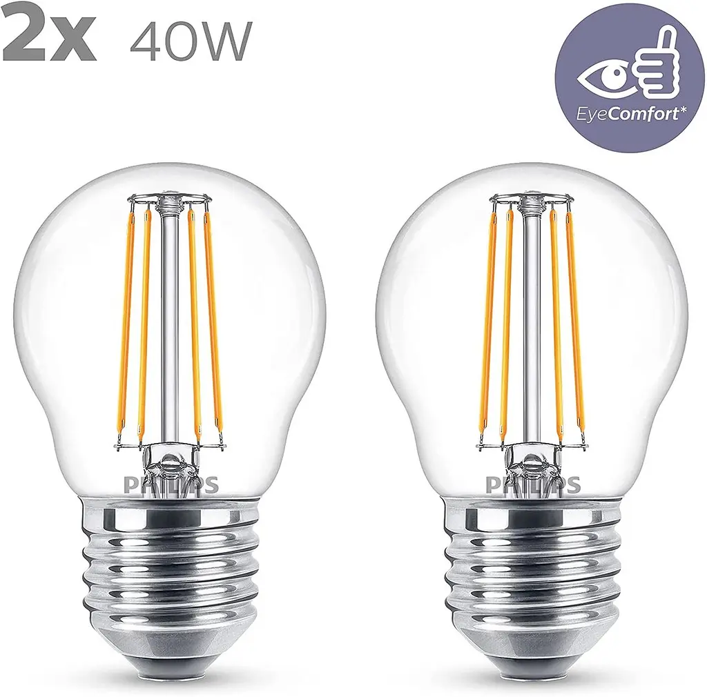 2 шт Світлодіодна лампа Philips Premium Lustre [E14 Edison Screw] 4,3 Вт — еквівалент 40 Вт, теплий білий (270 - фото 2