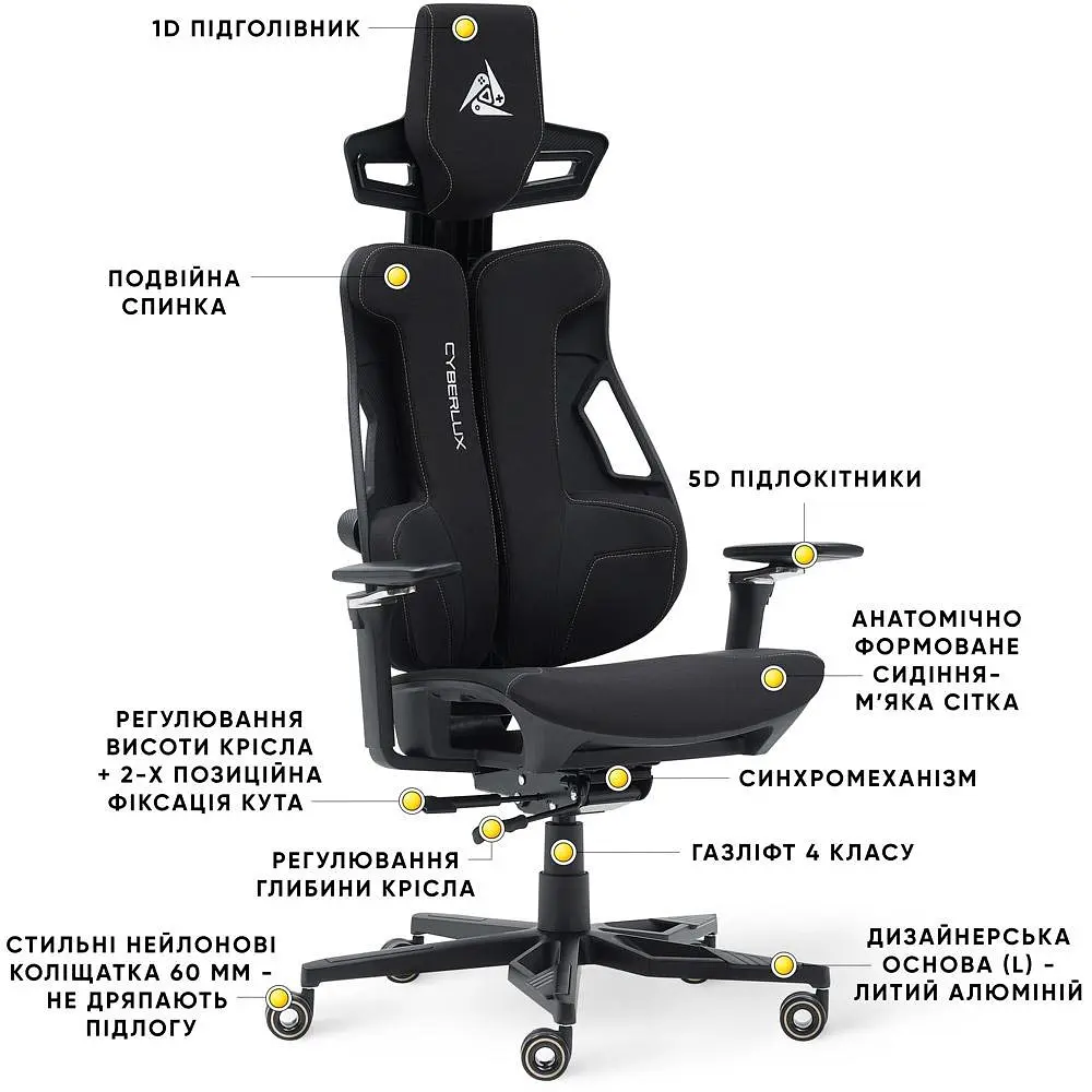 Геймерське крісло Mealux Cyberlux V10 Fabric Black (GM-V10 FB) - фото 3