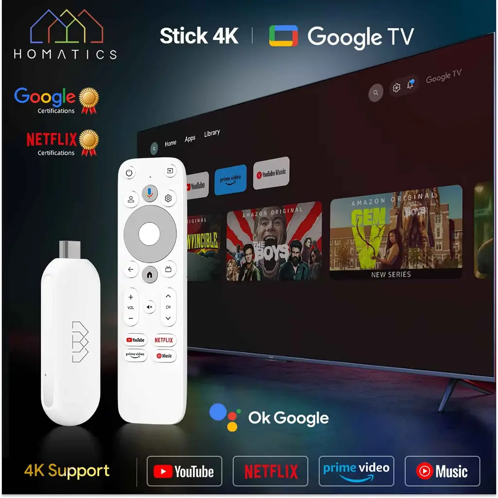 HOMATICS 4K TV Stick Netflix Google Certified 2GB LPDDR4 32G ROM Amlogic S905Y4 Support Dolby Atmos H.265 2T2R Wifi Google box - фото 2