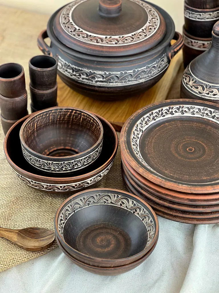 Шашличний столовий сервіз керамічного (глиняного) посуду на 6 чоловік Ангоб - фото 3