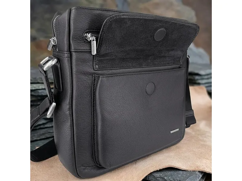 Чоловіча шкіряна сумка New Contatto 9058G-26 чорна 26×27×8 см TONY PEROTTI sum0029104 - фото 8