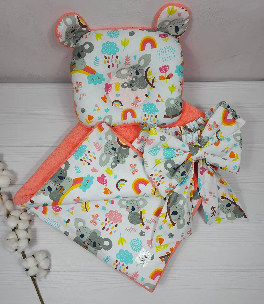 Плед для немовлят із знімним утеплювачем, подушка та бантом a.l.babybox Коали на веселці Помаранчевий - фото 4
