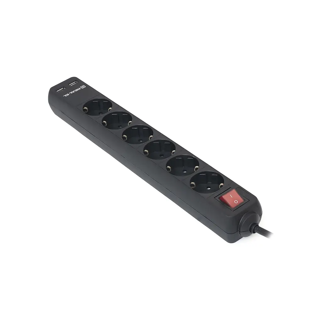 Мережевий фільтр живлення REAL-EL RS-6 PROTECT USB, 5m, black (EL122300018) - фото 5