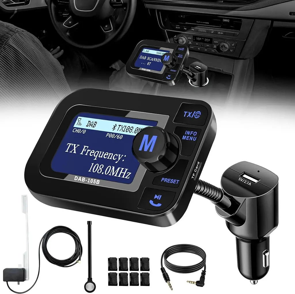 Автомобільний DAB+ Bluetooth адаптер DeepBetter з LCD дисплеєм, AUX і USB