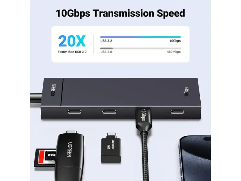 USB-хаб UGREEN CM806 USB-C to 4xUSB-C 3.2 Gen2 Black (35584) - фото 7