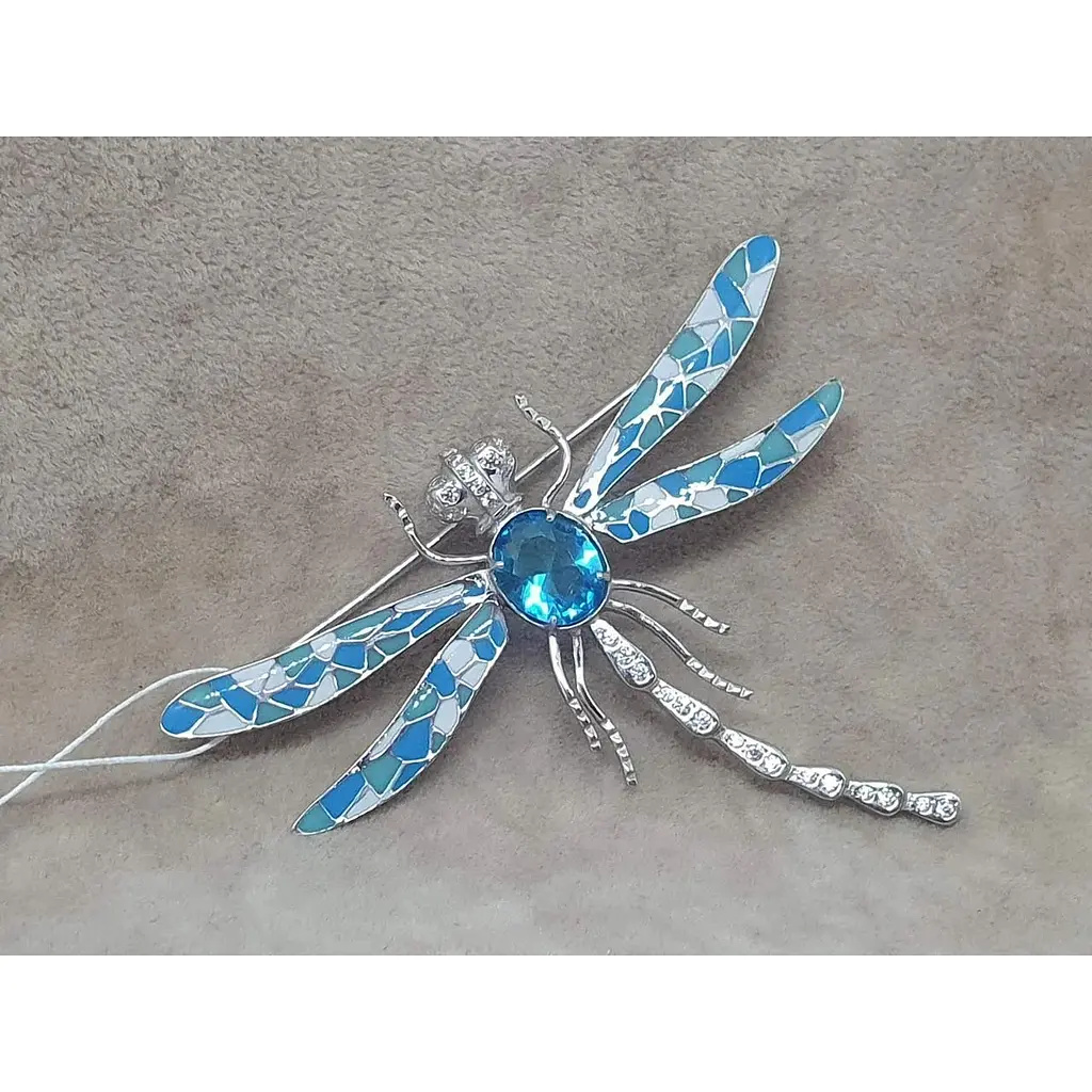 Серебряная брошь Vegas Стрекоза с фианитами и эмалью. 70001Р Голубой - фото 2