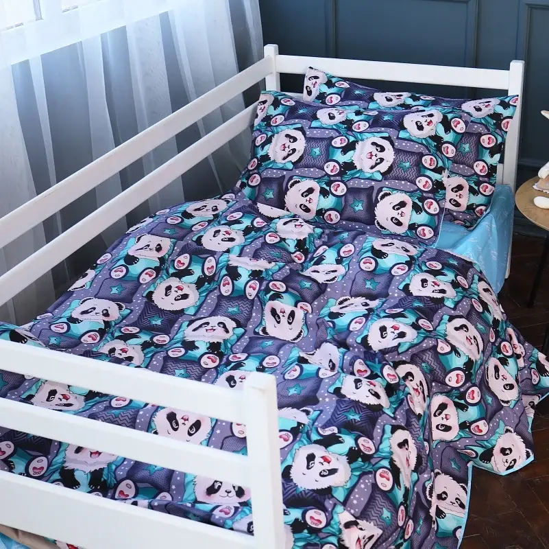 Простыня Mirson на резинке Kids Time 17-0722 Tiny Panda 70х190 см бязь голубая (2200010688870) - фото 4