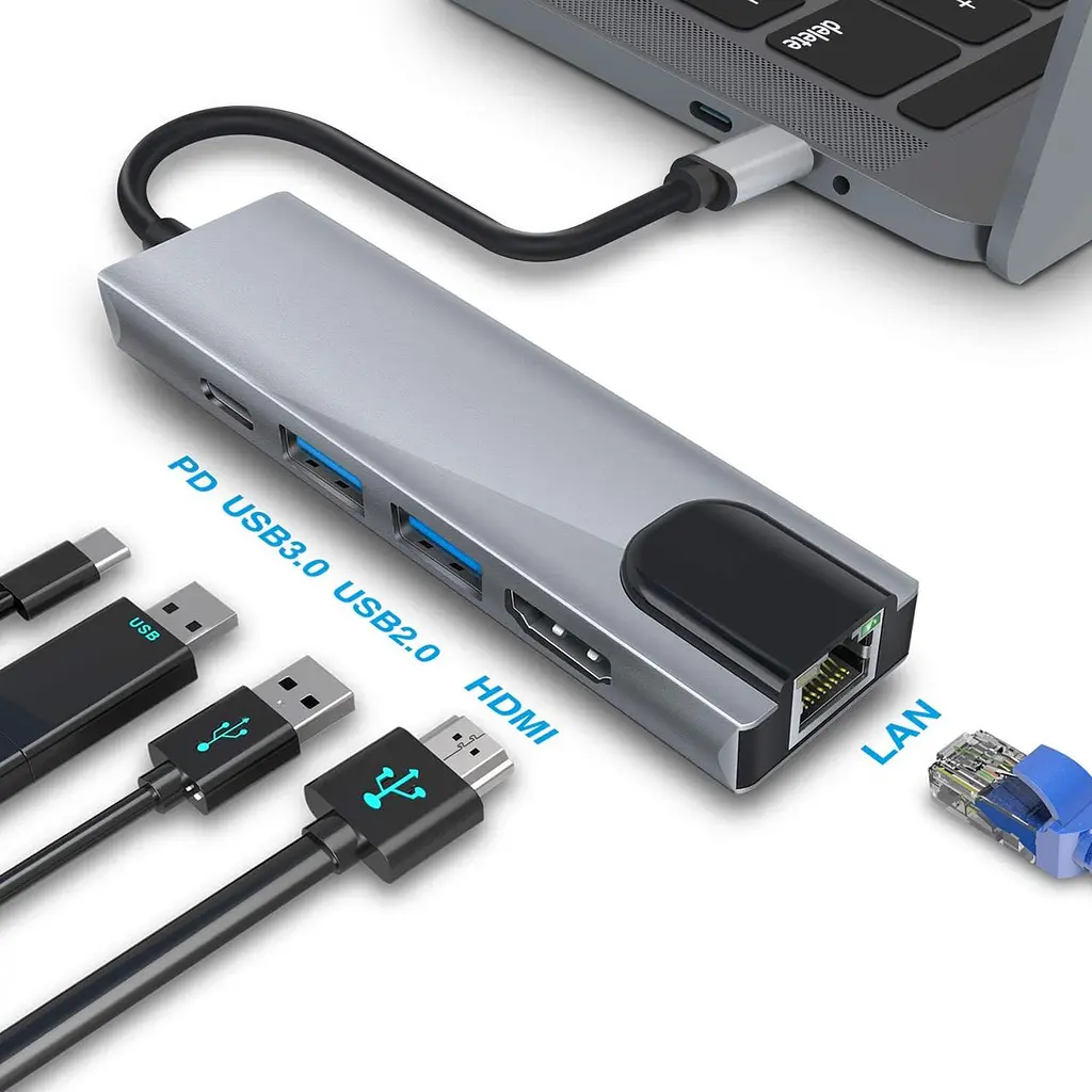 Док-станція RIAS BYL-2007 5в1 USB Type C - PD/USB/HDMI/RJ-45 (3_00418) - фото 6