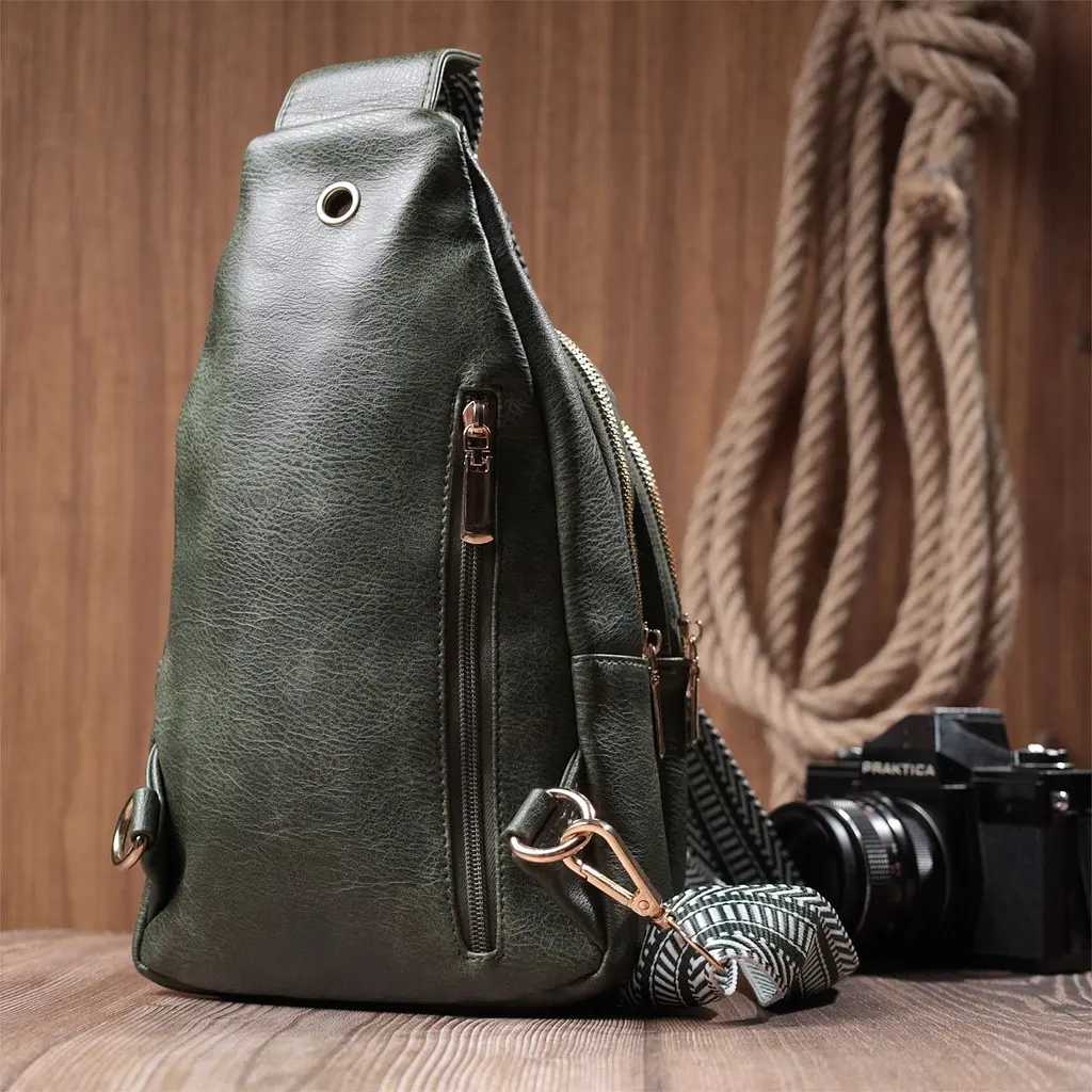 Зручна жіноча сумка з однією лямкою через плече з екошкіри Vintage 22756 зелена - фото 10
