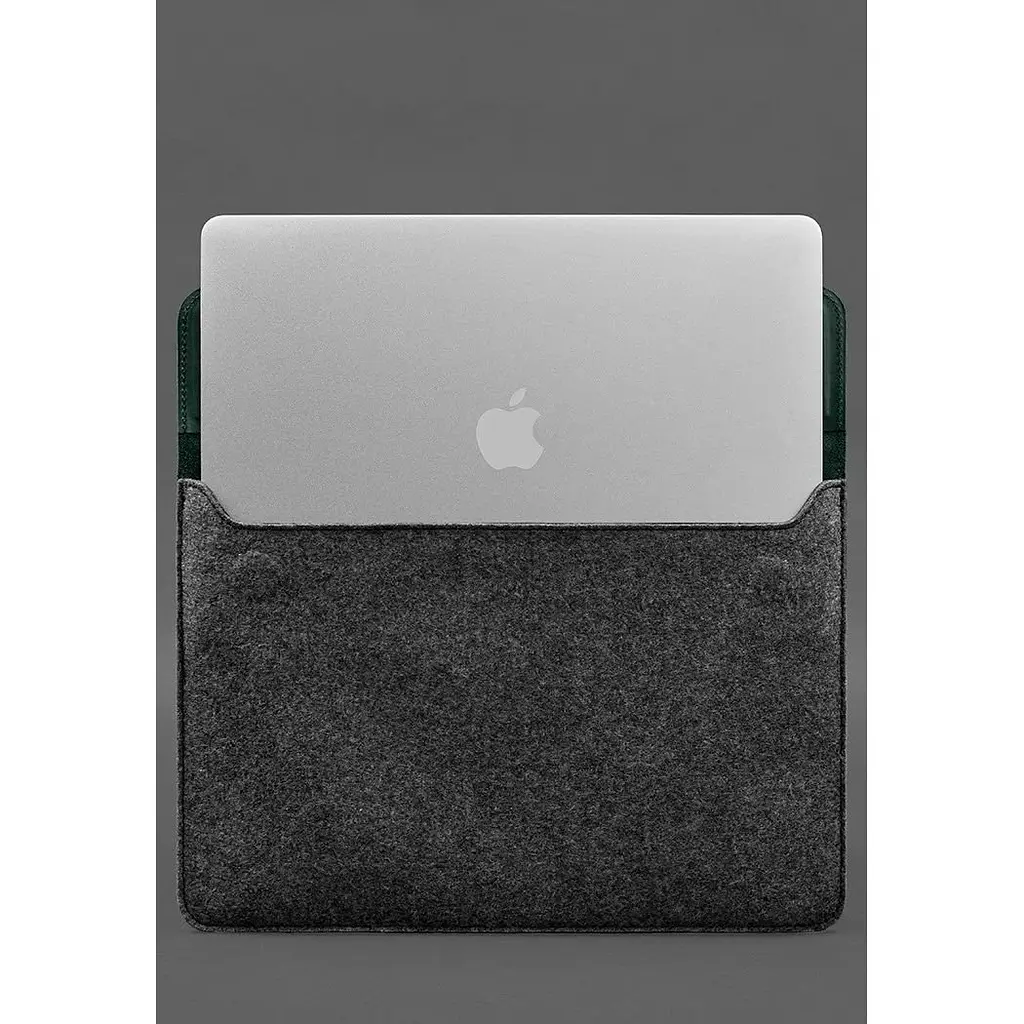 Чохол-конверт BlankNote Crazy Horse для MacBook 16 із клапаном шкіра+фетр Зелений - фото 4