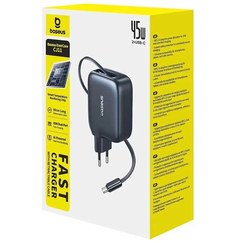 МЗП Baseus EnerCore CJ11 PD45W with retractable cable (2USB-C) (E0120G) Cosmic Black - фото 3