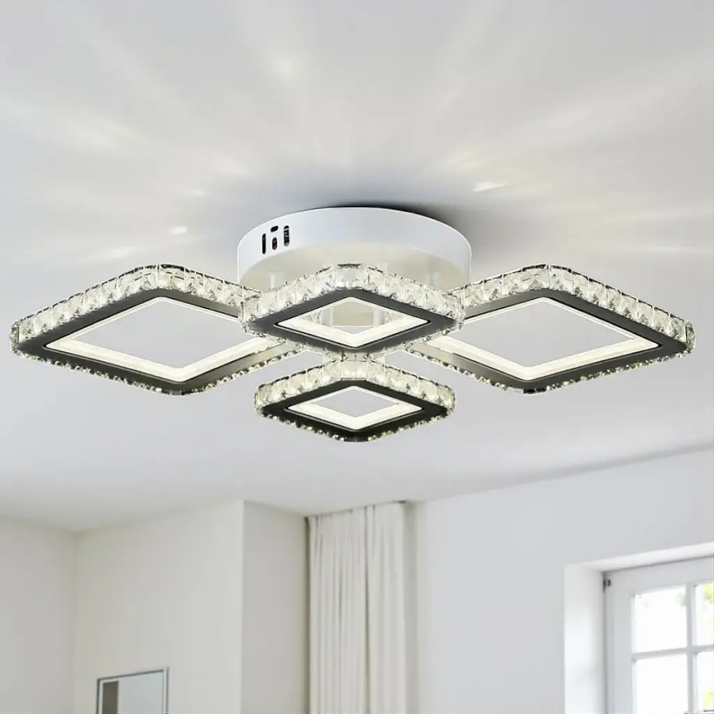 Елегантна стельова LED-люстра з кришталевими гранями LK2326/2+2 LED (WT) - фото 2