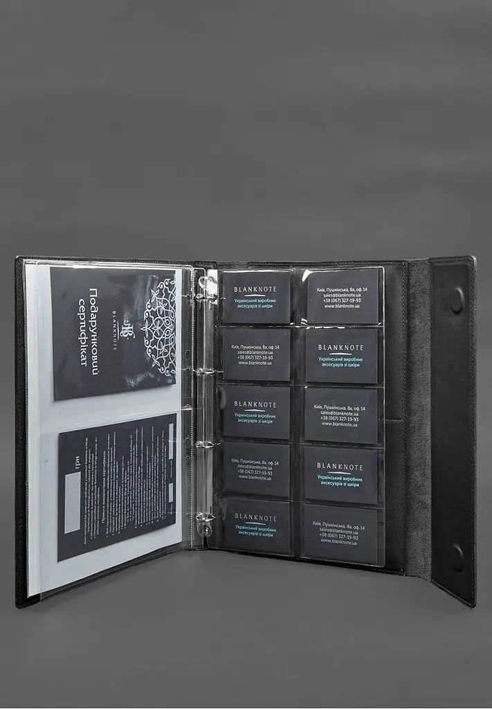 Кожаная папка для документов "Семейная" А4 на сегрегаторе с файлами черная - фото 9