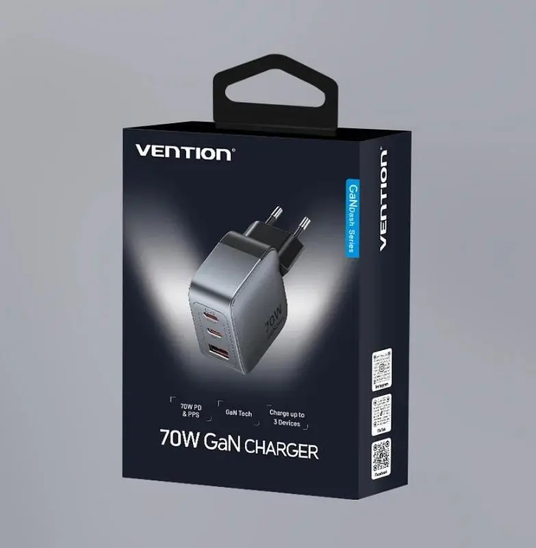 Зарядное устройство Vention 70W GaN FEX 1U+2C черный евровилка - фото 4