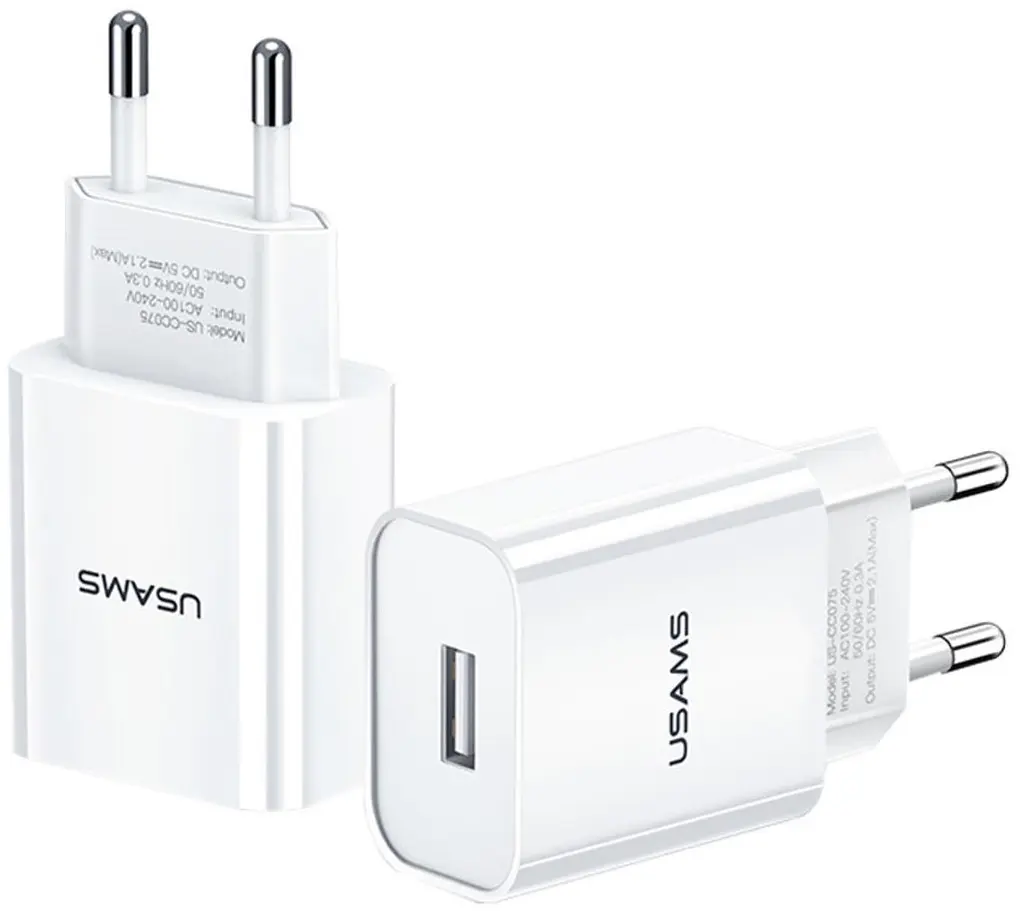 Мережевий зарядний пристрій Usams US-CC075 T18 з USB-портом 2.1A білий (6958444968049) - фото 2